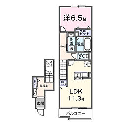 JR常磐線 神立駅 徒歩33分の賃貸アパート 2階1LDKの間取り