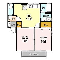 ミルキーウェイ　Ａ 1階2DKの間取り