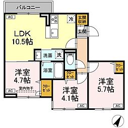西武新宿線 下井草駅 徒歩10分の賃貸アパート 3階3LDKの間取り