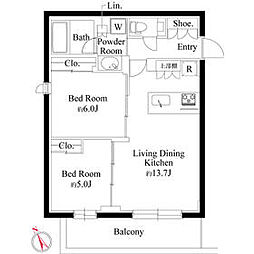 JR総武線 千駄ケ谷駅 徒歩5分の賃貸マンション 3階2LDKの間取り
