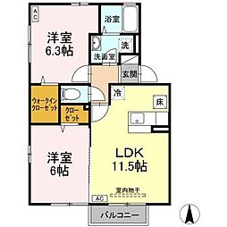 JR南武線 矢川駅 徒歩10分の賃貸アパート 1階2LDKの間取り