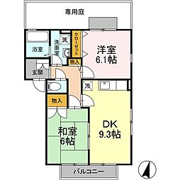 JR筑肥線 糸島高校前駅 徒歩6分の賃貸アパート 1階2DKの間取り