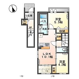 JR常磐線 荒川沖駅 4.6kmの賃貸アパート 2階2LDKの間取り