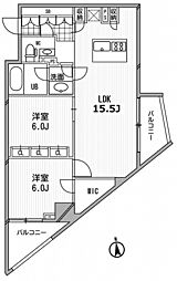 都営三田線 御成門駅 徒歩2分の賃貸マンション 14階2LDKの間取り