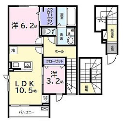 デルーナI 301 3階2LDKの間取り