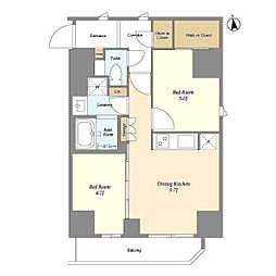 グランカーサ蒲田ウエスト 8階2DKの間取り