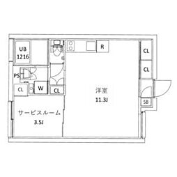 都営大江戸線 新江古田駅 徒歩5分の賃貸マンション 4階ワンルームの間取り