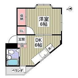 JR青梅線 拝島駅 徒歩13分の賃貸マンション 2階1DKの間取り