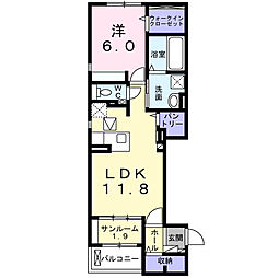 ラ　ペ　フランII 1階1LDKの間取り