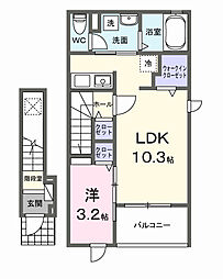 JR武豊線 亀崎駅 徒歩17分の賃貸アパート 2階1LDKの間取り