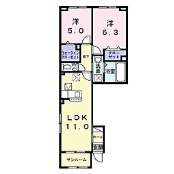 コンフォートパレス 1階2LDKの間取り