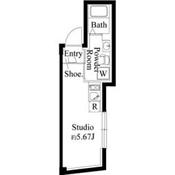 東京メトロ千代田線 代々木上原駅 徒歩3分の賃貸マンション 2階ワンルームの間取り