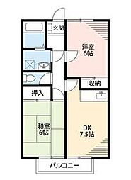 ドエルせんげん台壱番館 2階2DKの間取り