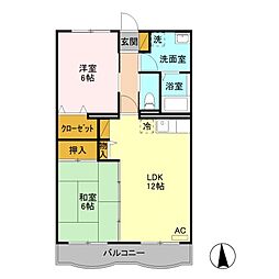 東武伊勢崎線 新伊勢崎駅 徒歩29分の賃貸マンション 2階2LDKの間取り