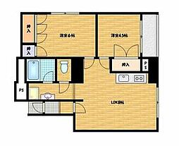 豊橋鉄道東田本線 新川駅 徒歩4分の賃貸マンション 2階2LDKの間取り