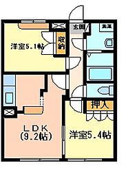 サンクリスタル 2階2DKの間取り