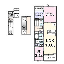 東武東上線 坂戸駅 徒歩7分の賃貸アパート 3階2LDKの間取り