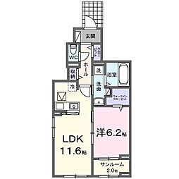 西武新宿線 南大塚駅 徒歩23分の賃貸アパート 1階1LDKの間取り