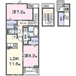 西武新宿線 南大塚駅 徒歩23分の賃貸アパート 3階2LDKの間取り