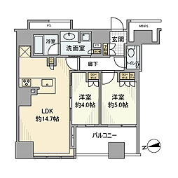 クラッシィタワー新宿御苑 9階2LDKの間取り