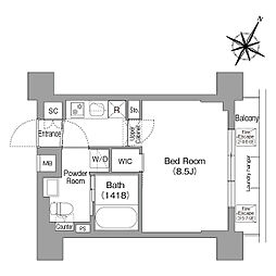 東京メトロ丸ノ内線 新中野駅 徒歩4分の賃貸マンション 8階1Kの間取り