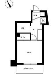 都営大江戸線 落合南長崎駅 徒歩4分の賃貸マンション 2階1Kの間取り