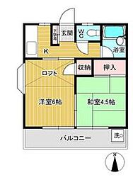 都営大江戸線 練馬春日町駅 徒歩4分の賃貸アパート 2階2Kの間取り