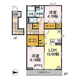雅/彩　雅 2階2LDKの間取り