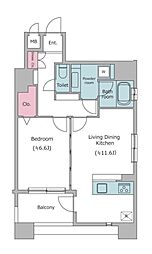 JR山手線 五反田駅 徒歩7分の賃貸マンション 13階1LDKの間取り