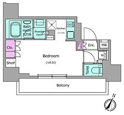 東京メトロ東西線 門前仲町駅 徒歩5分の賃貸マンション 13階ワンルームの間取り