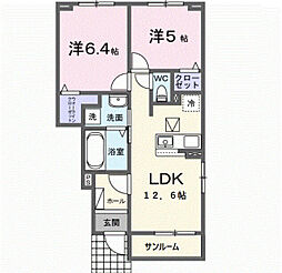 ジェントリー・ミルト 1階2LDKの間取り