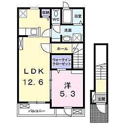 エアリーヒル 2階1LDKの間取り