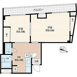 小田急小田原線 小田急相模原駅 徒歩3分の賃貸マンション 2階2DKの間取り