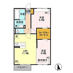 メゾン ド キャレ　II 2階2LDKの間取り