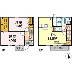 ツイン オークス コート 　North 1階2LDKの間取り