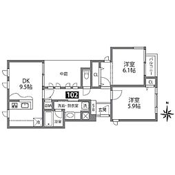 ラ・リュエル笹塚 1階2DKの間取り