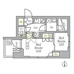 東京メトロ南北線 王子駅 徒歩4分の賃貸マンション 9階2Kの間取り