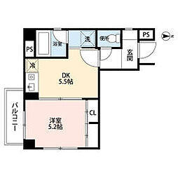 東急世田谷線 若林駅 徒歩5分の賃貸マンション 4階1DKの間取り