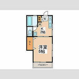 小田急小田原線 相模大野駅 徒歩22分の賃貸アパート 2階1Kの間取り