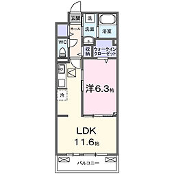 ヒカルサ西所沢 3階1LDKの間取り