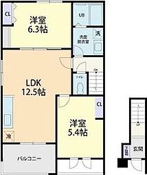 JR常磐線 荒川沖駅 6kmの賃貸アパート 2階2LDKの間取り