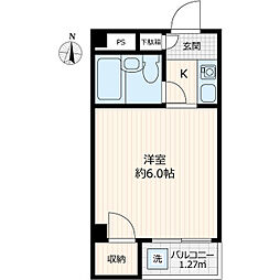 東急東横線 祐天寺駅 徒歩8分の賃貸マンション 4階ワンルームの間取り