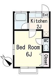 西武新宿線 新井薬師前駅 徒歩6分の賃貸アパート 1階1Kの間取り