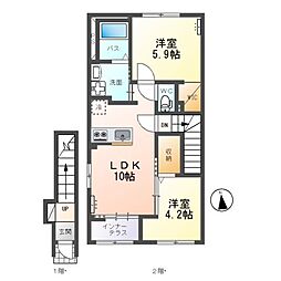 グラン フェリシア（Grand Felicia） 2階2LDKの間取り