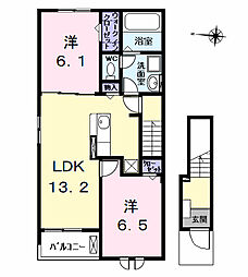JR関西本線 弥富駅 徒歩8分の賃貸アパート 2階2LDKの間取り
