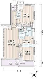 東京メトロ有楽町線 豊洲駅 徒歩5分の賃貸マンション 6階2LDKの間取り