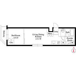 小田急小田原線 代々木上原駅 徒歩9分の賃貸マンション 2階1LDKの間取り