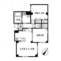 京王線 千歳烏山駅 徒歩7分の賃貸マンション 1階2LDKの間取り