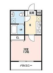 東武伊勢崎線 谷塚駅 徒歩12分の賃貸マンション 2階1Kの間取り