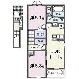 サンライズ川久保 2階2LDKの間取り